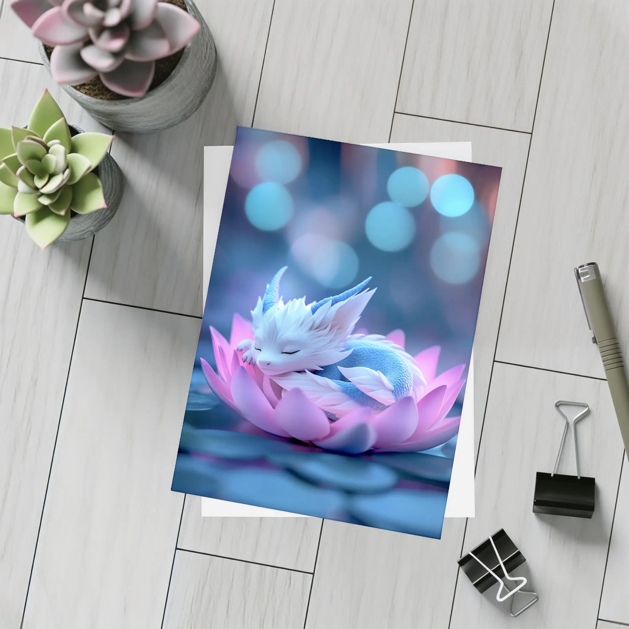 Sleeping Baby Dragon on Pink Lotus – Postcards