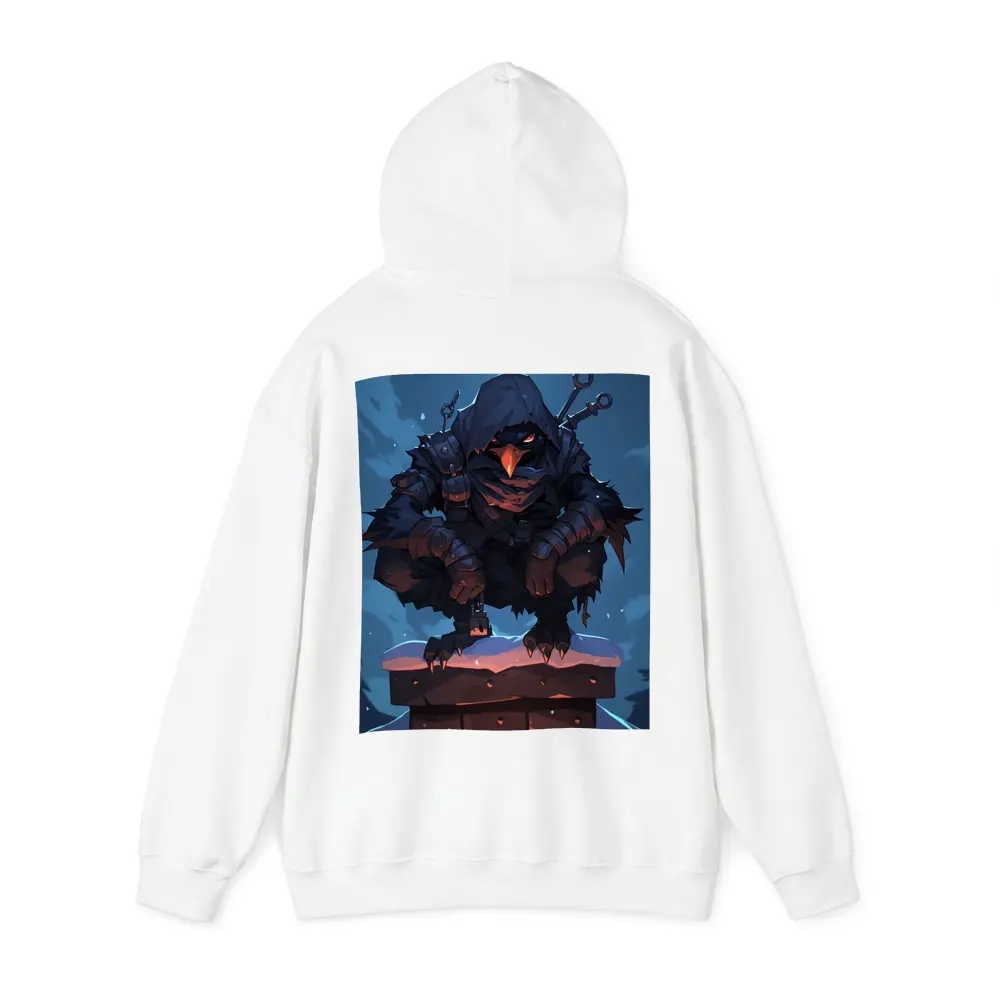 Dark Raven Warrior Crouching On Snowy Chimney – Hoodies