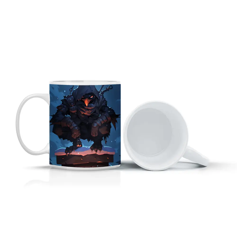 Dark Raven Warrior Crouching On Snowy Chimney – Mugs