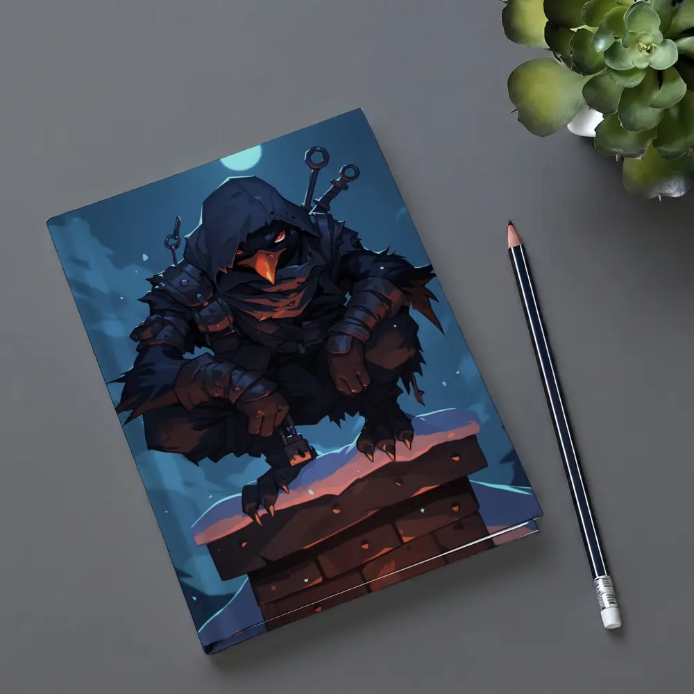 Dark Raven Warrior Crouching On Snowy Chimney – Notebooks