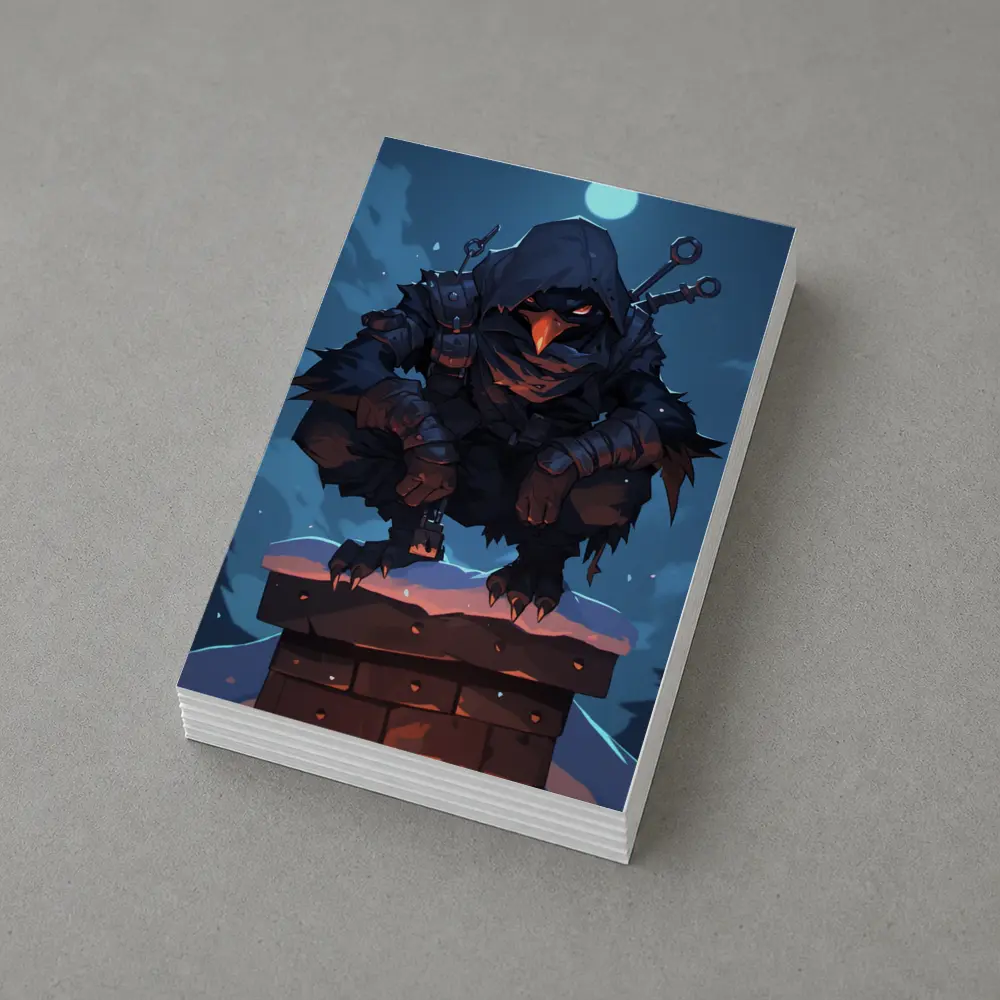 Dark Raven Warrior Crouching On Snowy Chimney – Postcards
