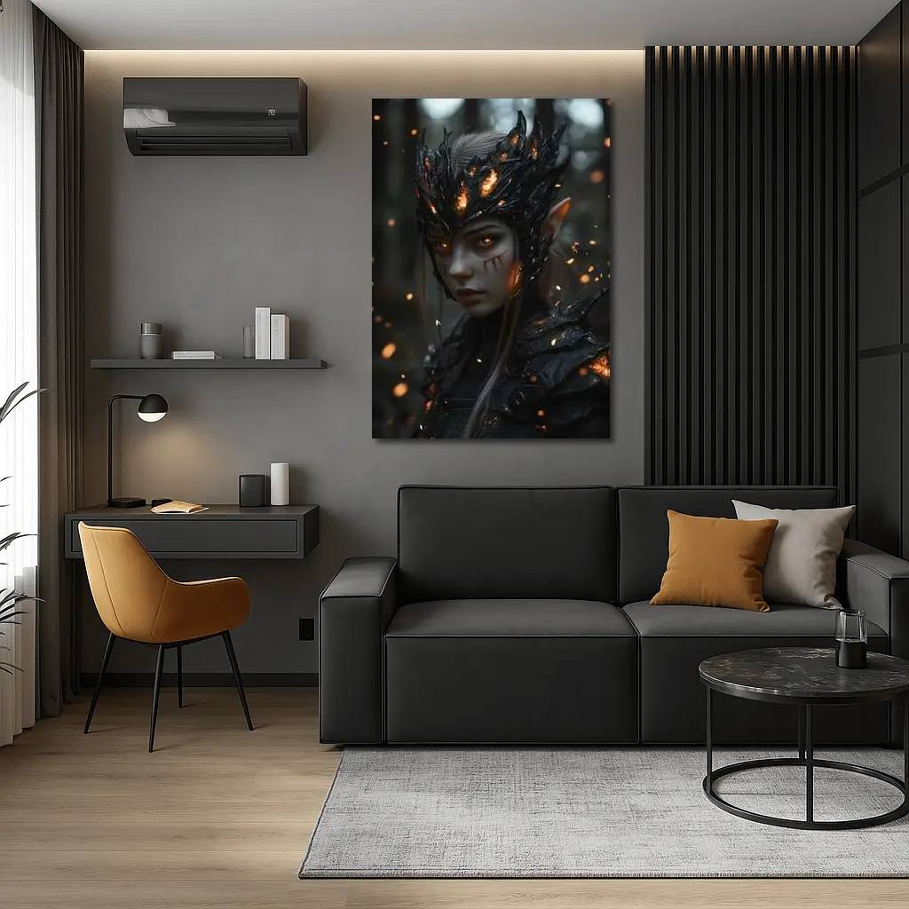 Dark Elf Warrior Forest Fire Fantasy Art – Wall Art