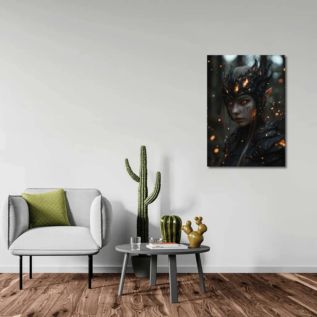 Dark Elf Warrior Forest Fire Fantasy Art – Wall Art