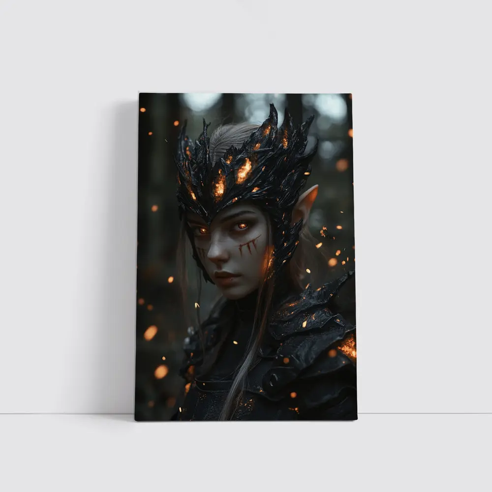 Dark Elf Warrior Forest Fire Fantasy Art – Wall Art