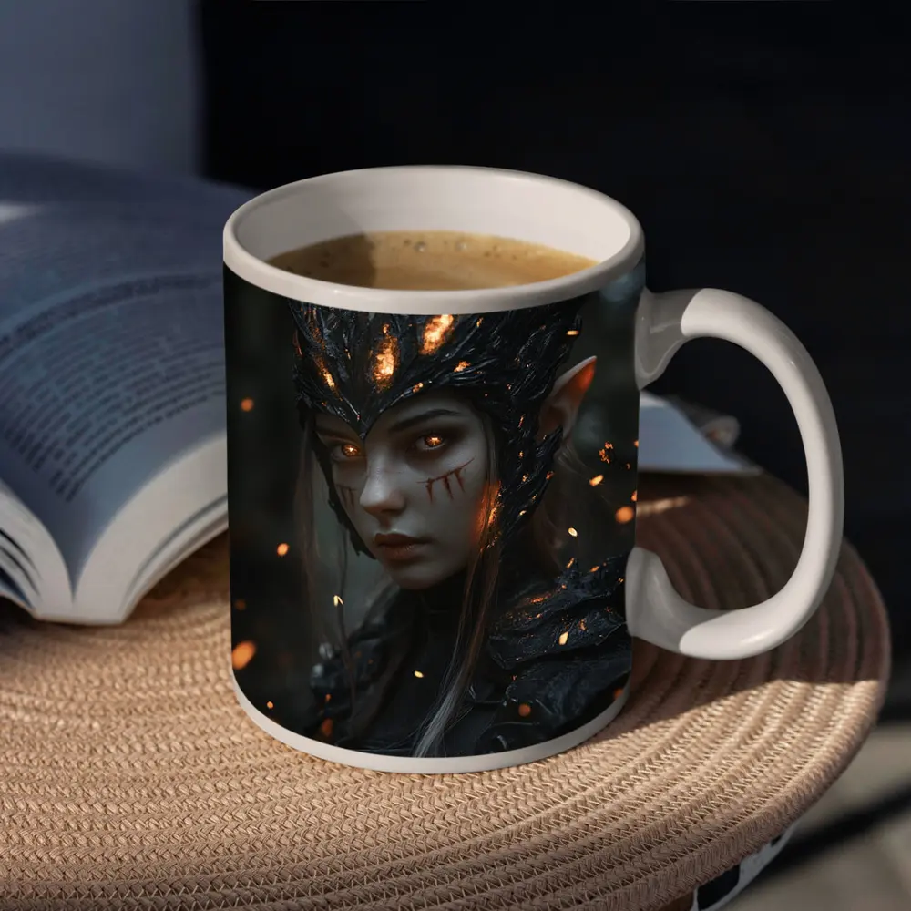 Dark Elf Warrior Forest Fire Fantasy Art – Mugs