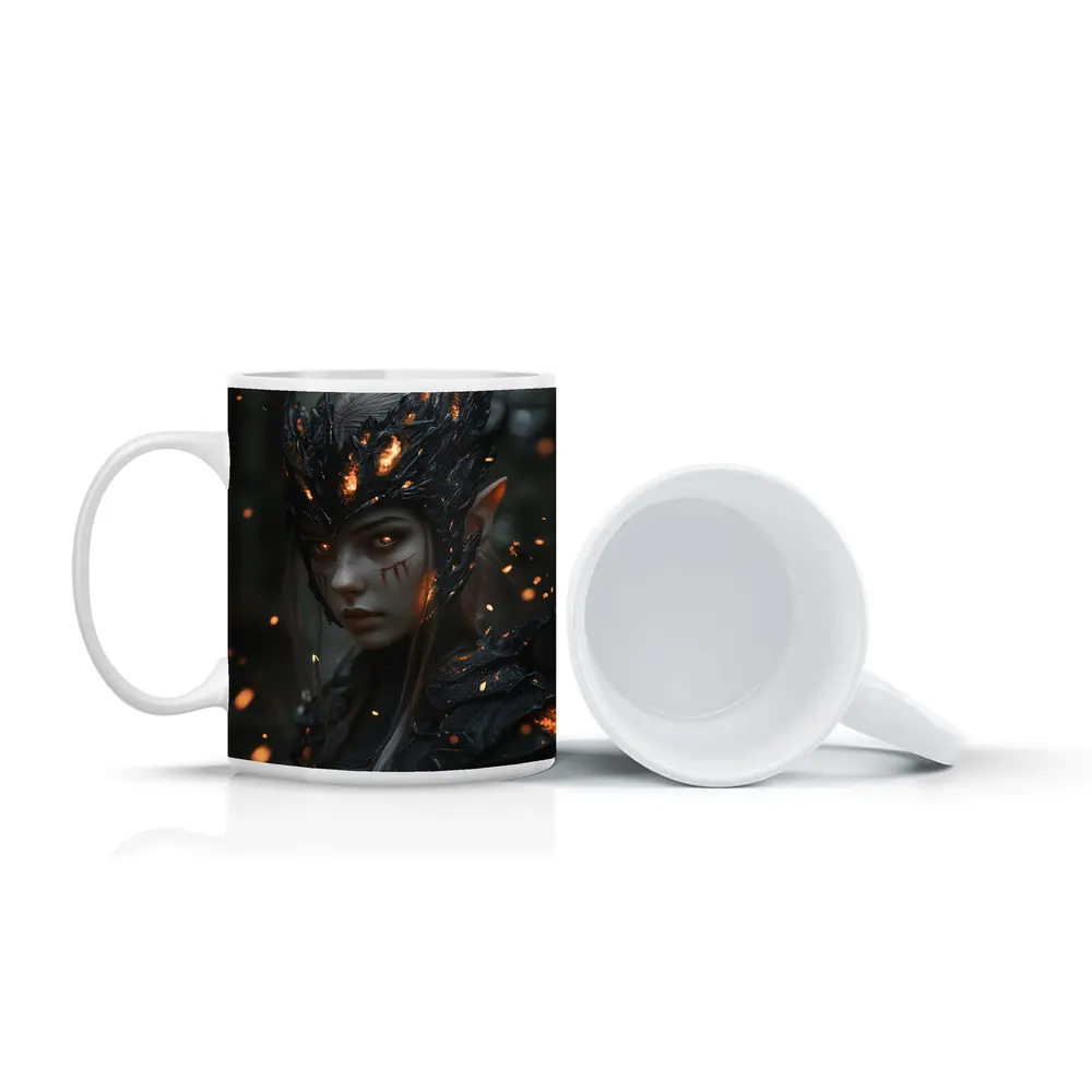Dark Elf Warrior Forest Fire Fantasy Art – Mugs