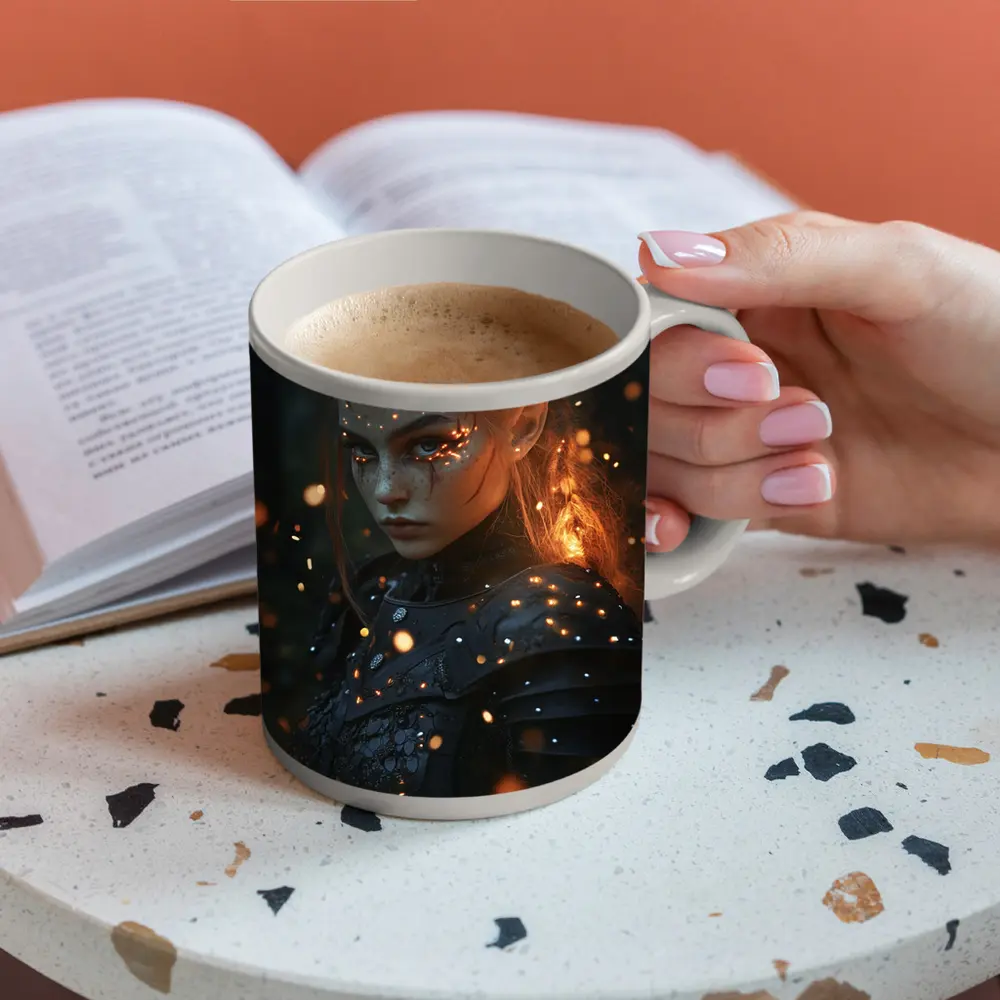Dark Elf Warrior Girl Glowing Forest Night – Mugs