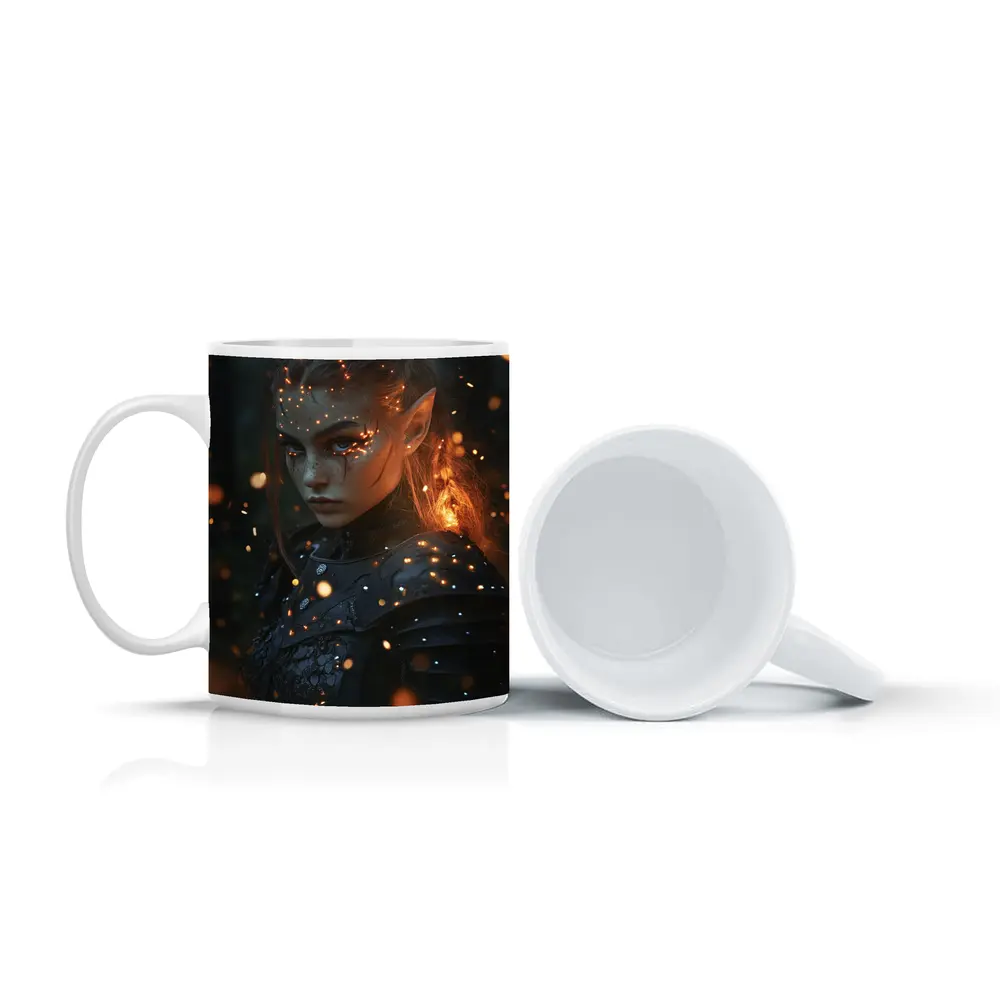 Dark Elf Warrior Girl Glowing Forest Night – Mugs