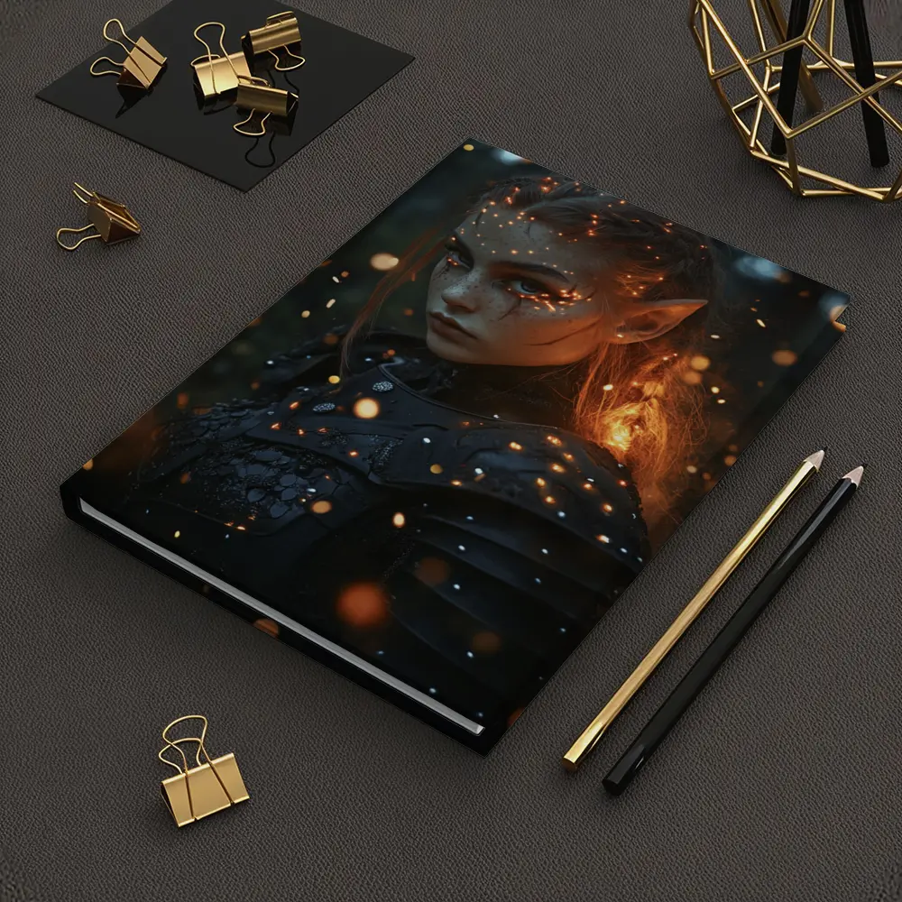 Dark Elf Warrior Girl Glowing Forest Night – Notebooks