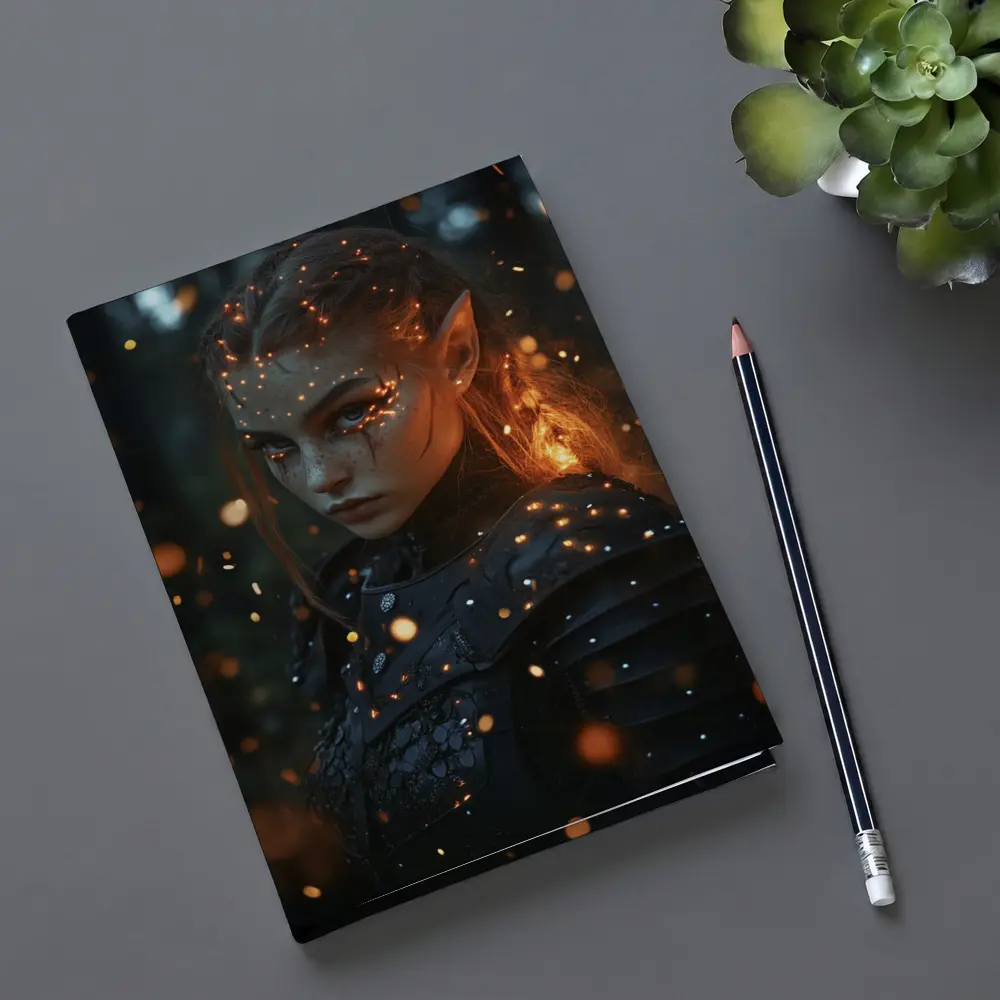 Dark Elf Warrior Girl Glowing Forest Night – Notebooks