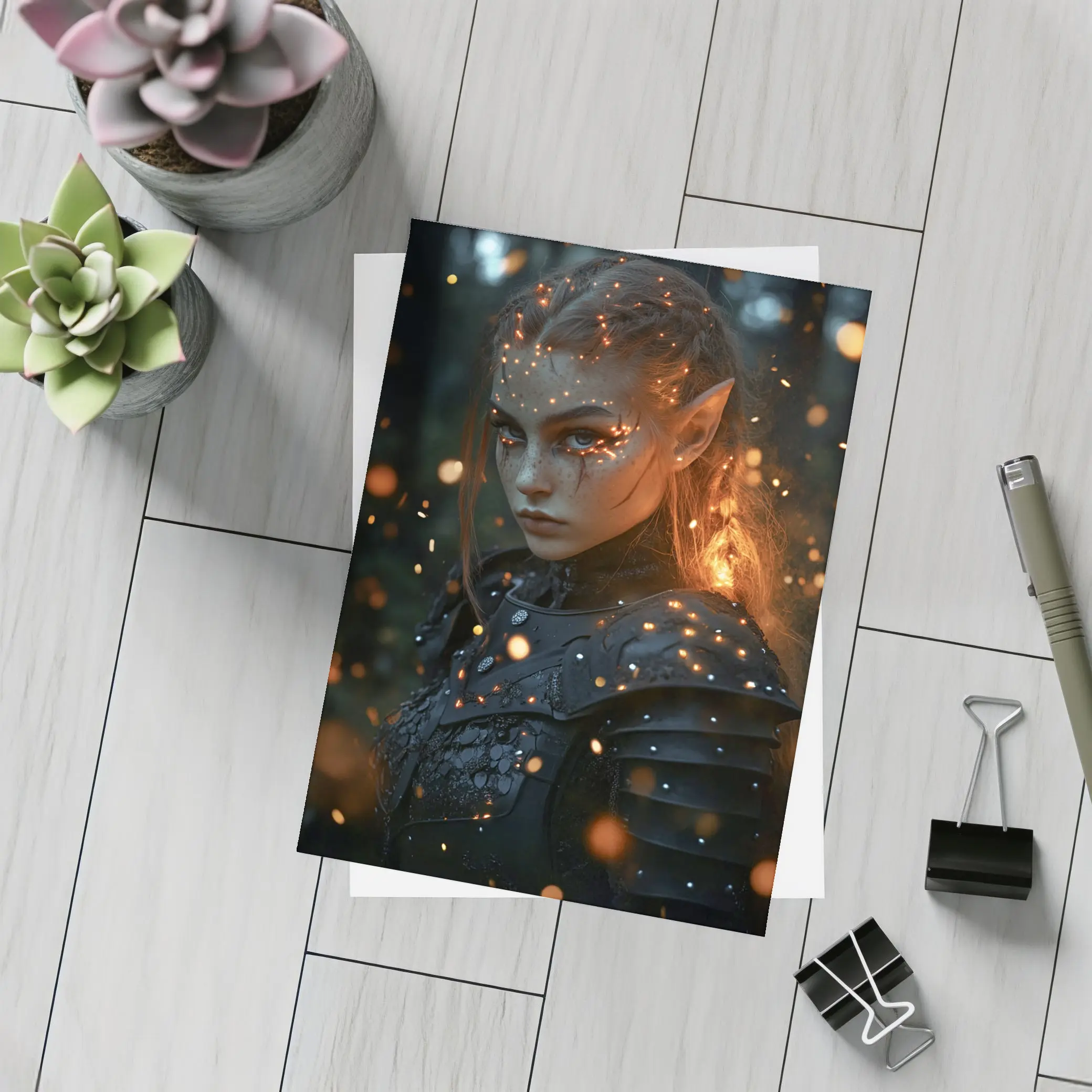 Dark Elf Warrior Girl Glowing Forest Night – Postcards