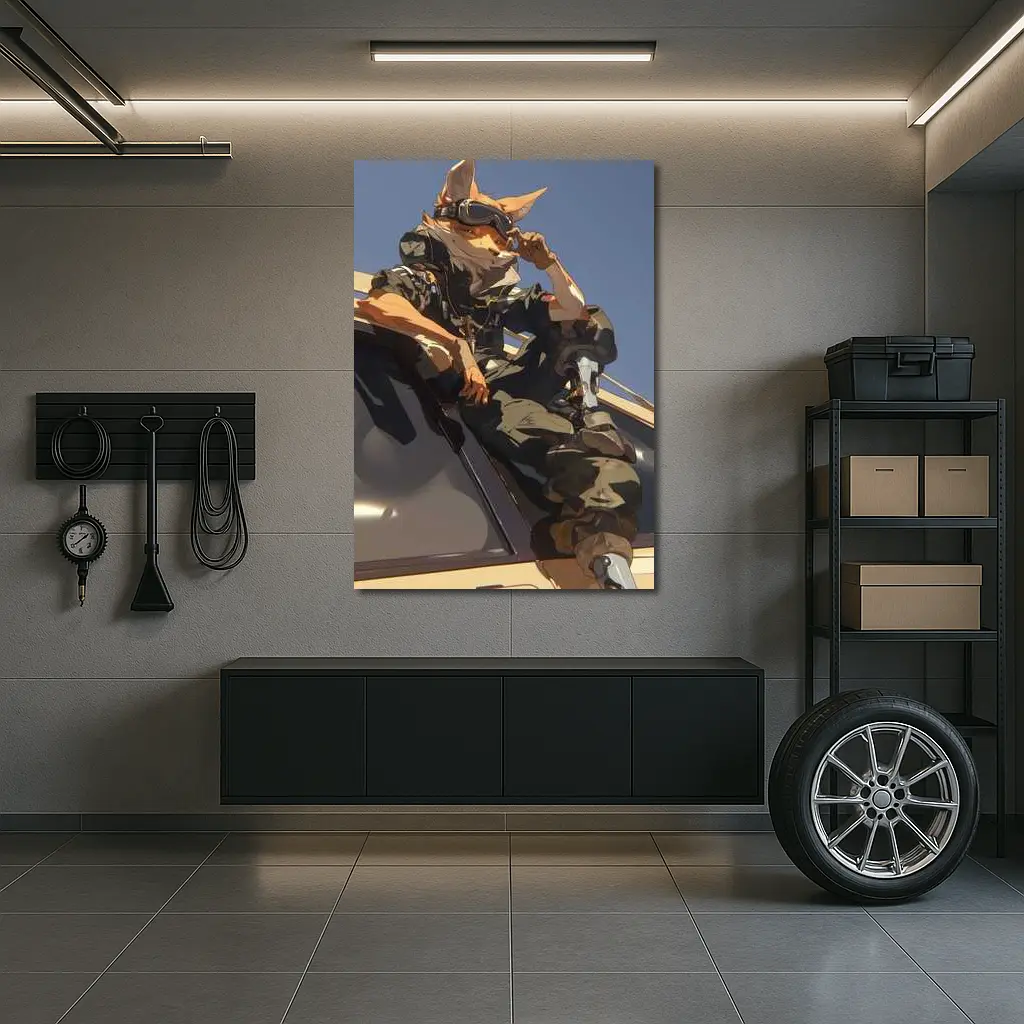 Anime Fox Warrior Sitting On Vehicle – Wall Art