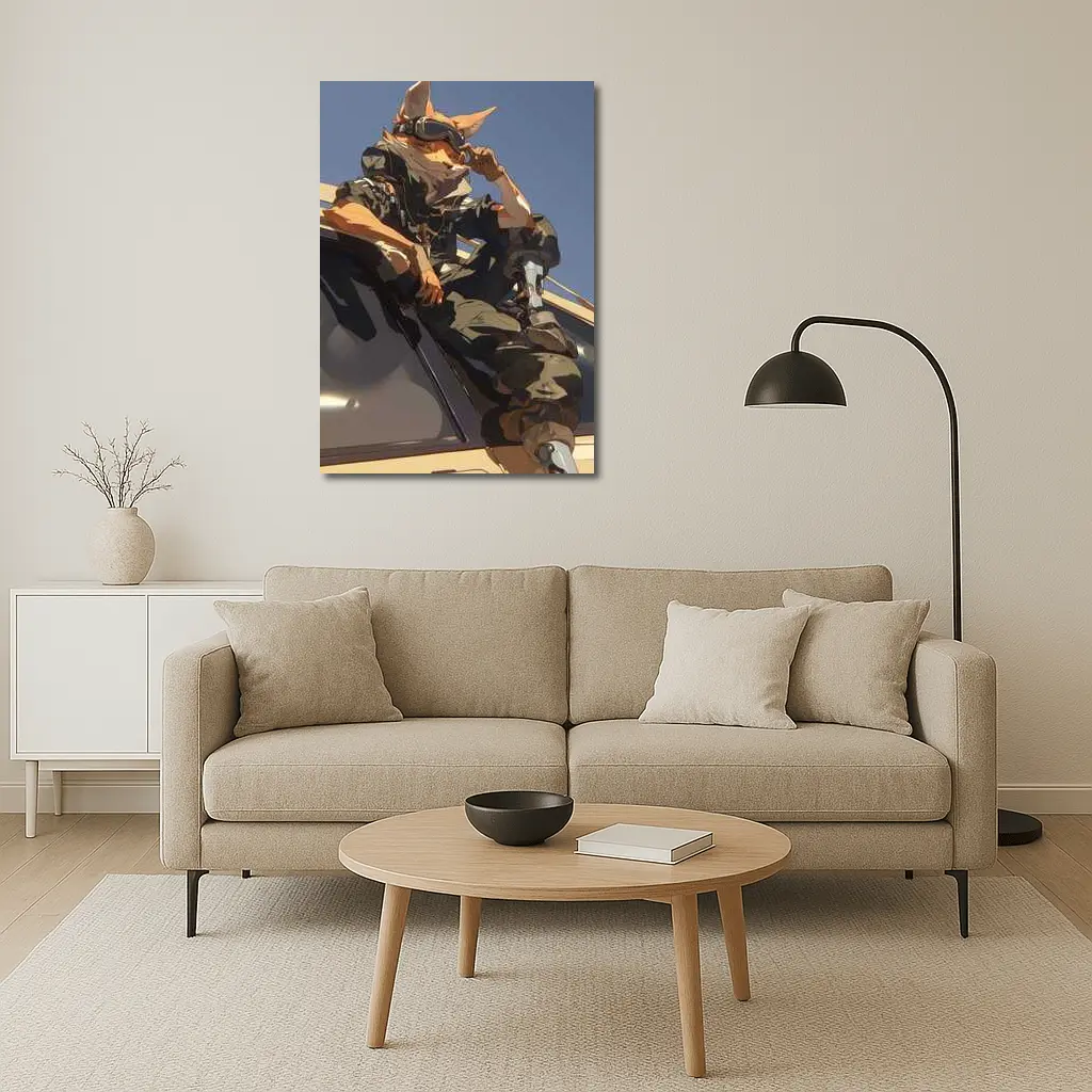 Anime Fox Warrior Sitting On Vehicle – Wall Art
