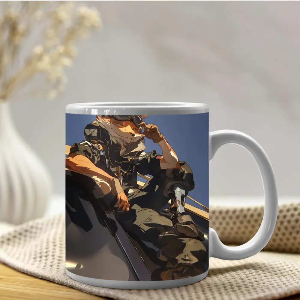 Anime Fox Warrior Sitting On Vehicle – Mugs
