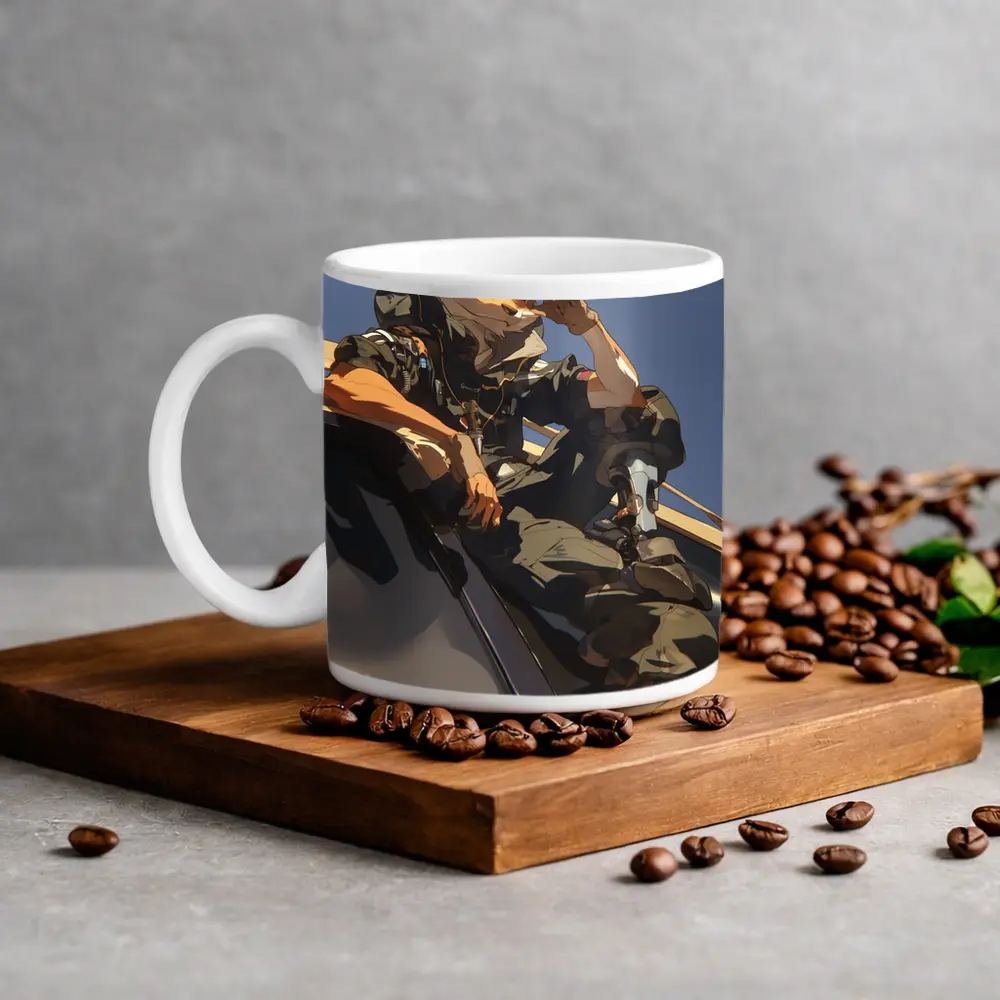 Anime Fox Warrior Sitting On Vehicle – Mugs