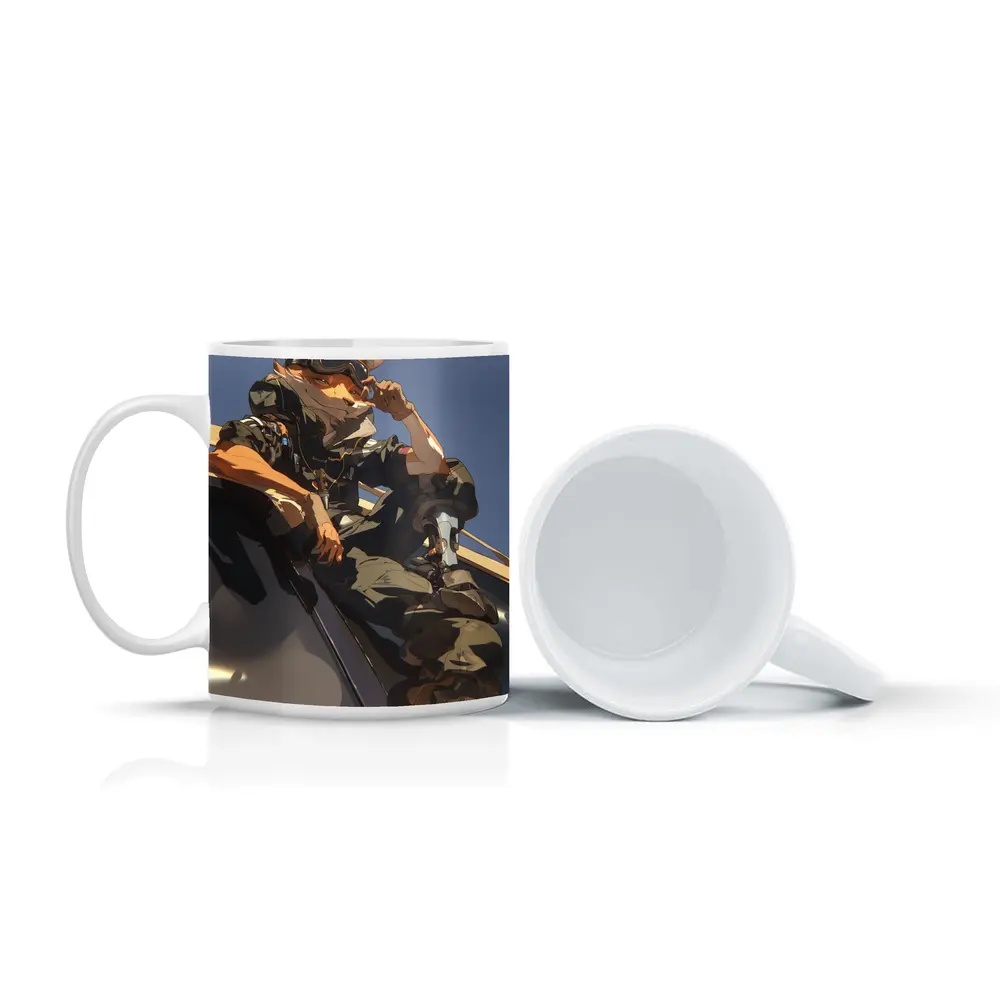 Anime Fox Warrior Sitting On Vehicle – Mugs