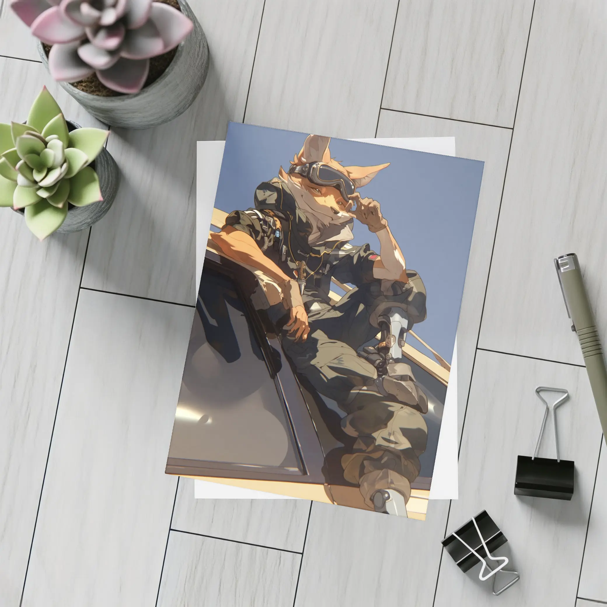 Anime Fox Warrior Sitting On Vehicle – Postcards