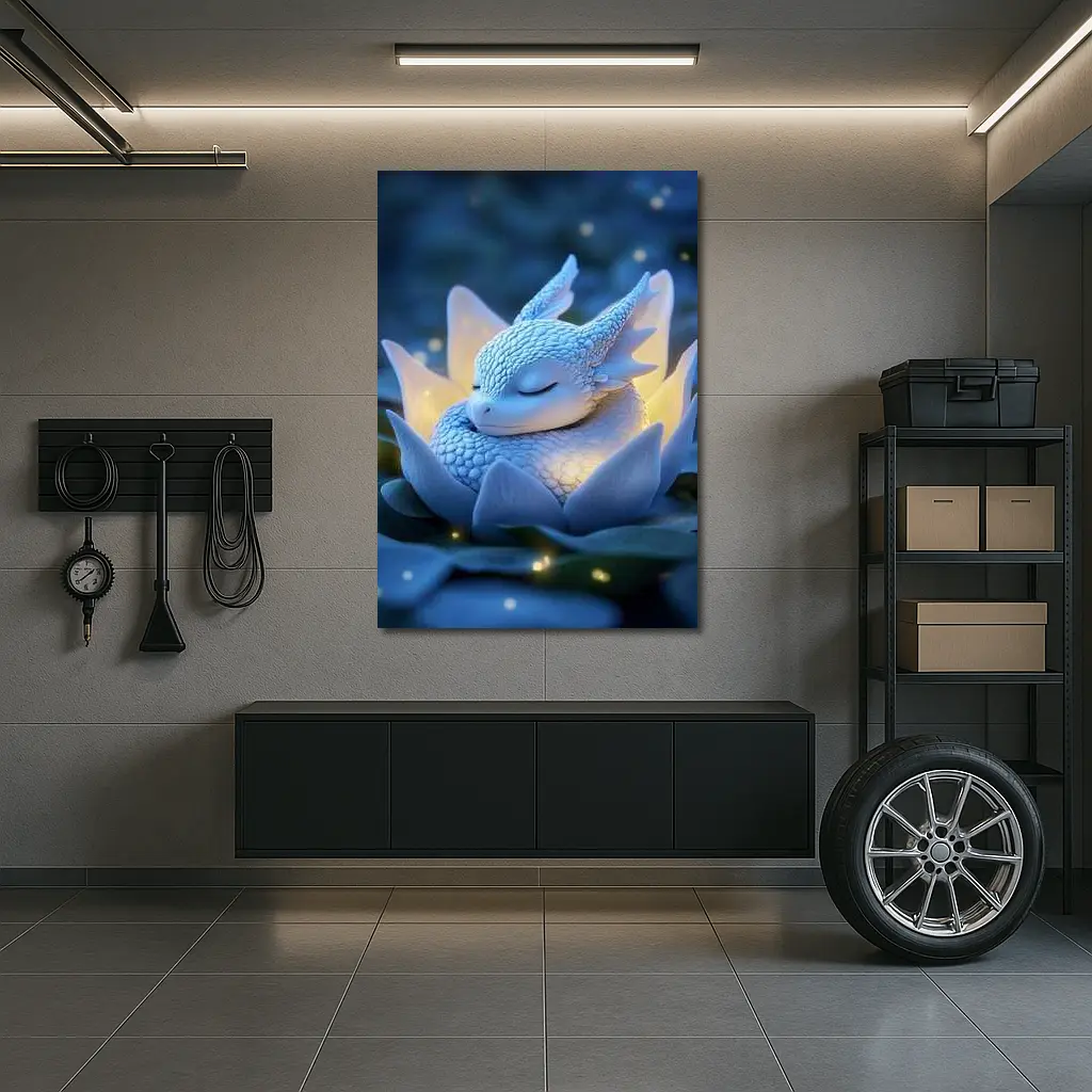 Sleeping Baby Dragon Blue Lotus Fantasy – Wall Art