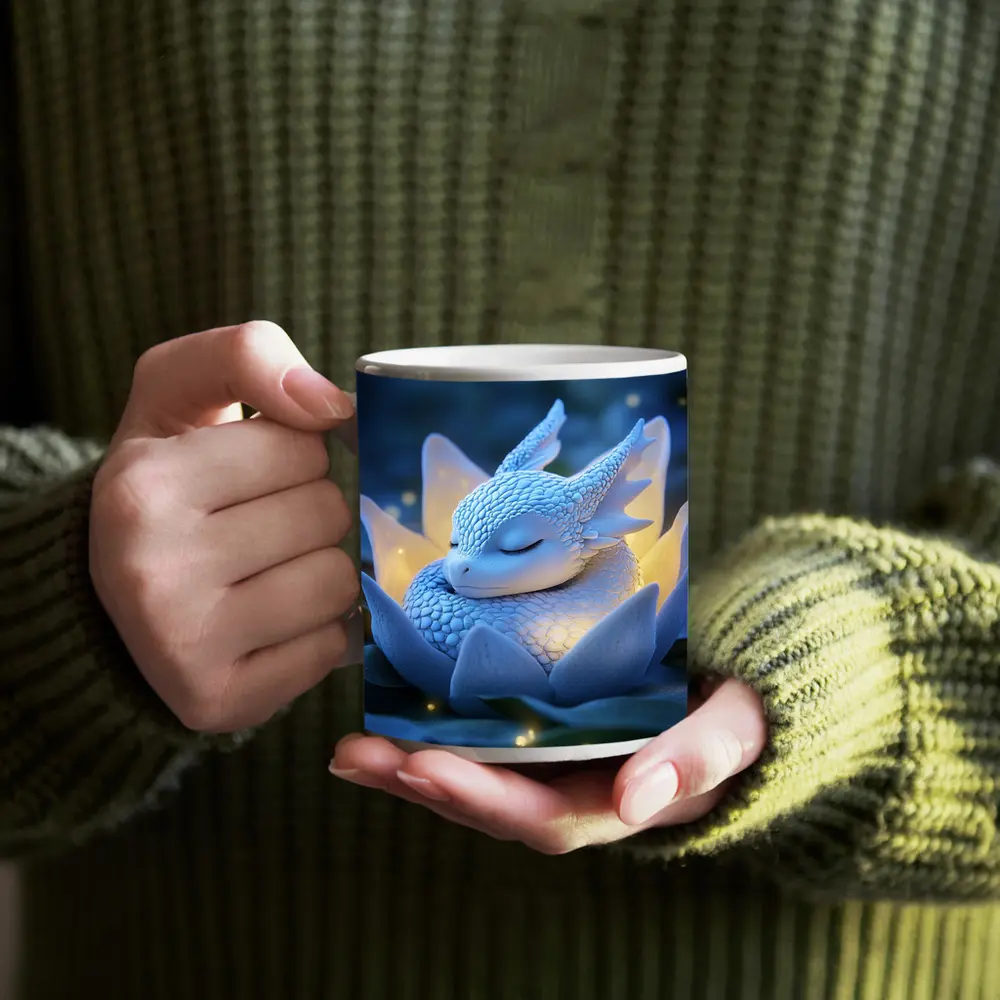 Sleeping Baby Dragon Blue Lotus Fantasy – Mugs