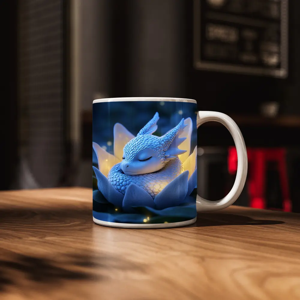 Sleeping Baby Dragon Blue Lotus Fantasy – Mugs