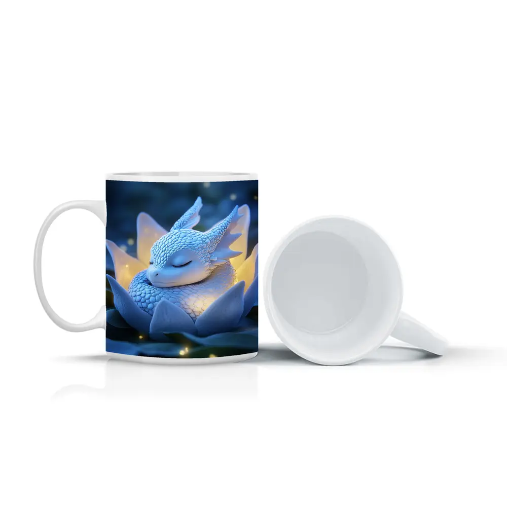 Sleeping Baby Dragon Blue Lotus Fantasy – Mugs