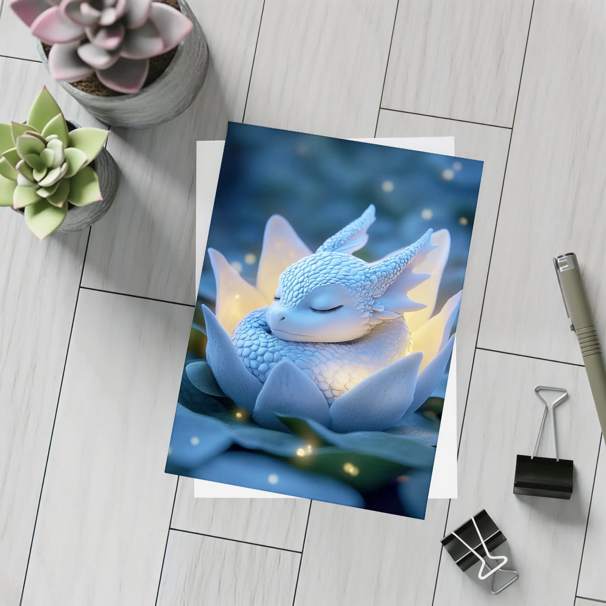 Sleeping Baby Dragon Blue Lotus Fantasy – Postcards
