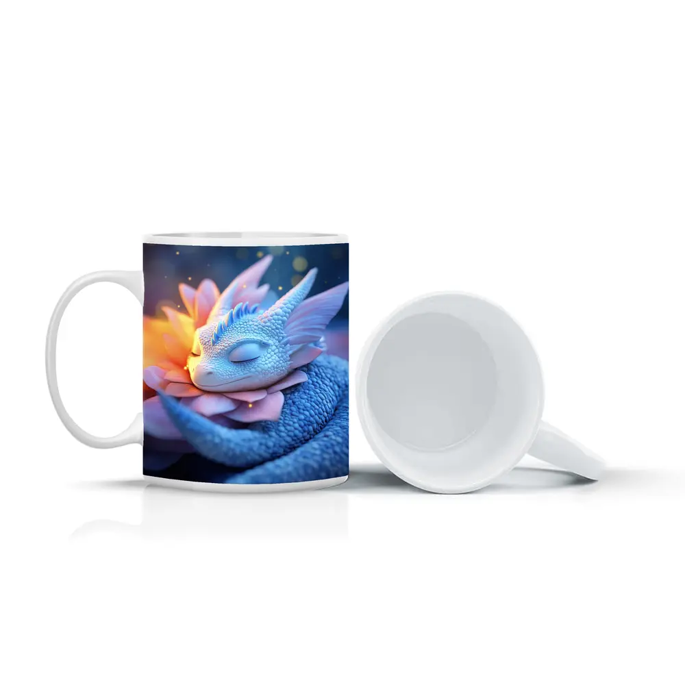 Sleeping Baby Dragon Blue Floral Fantasy – Mugs