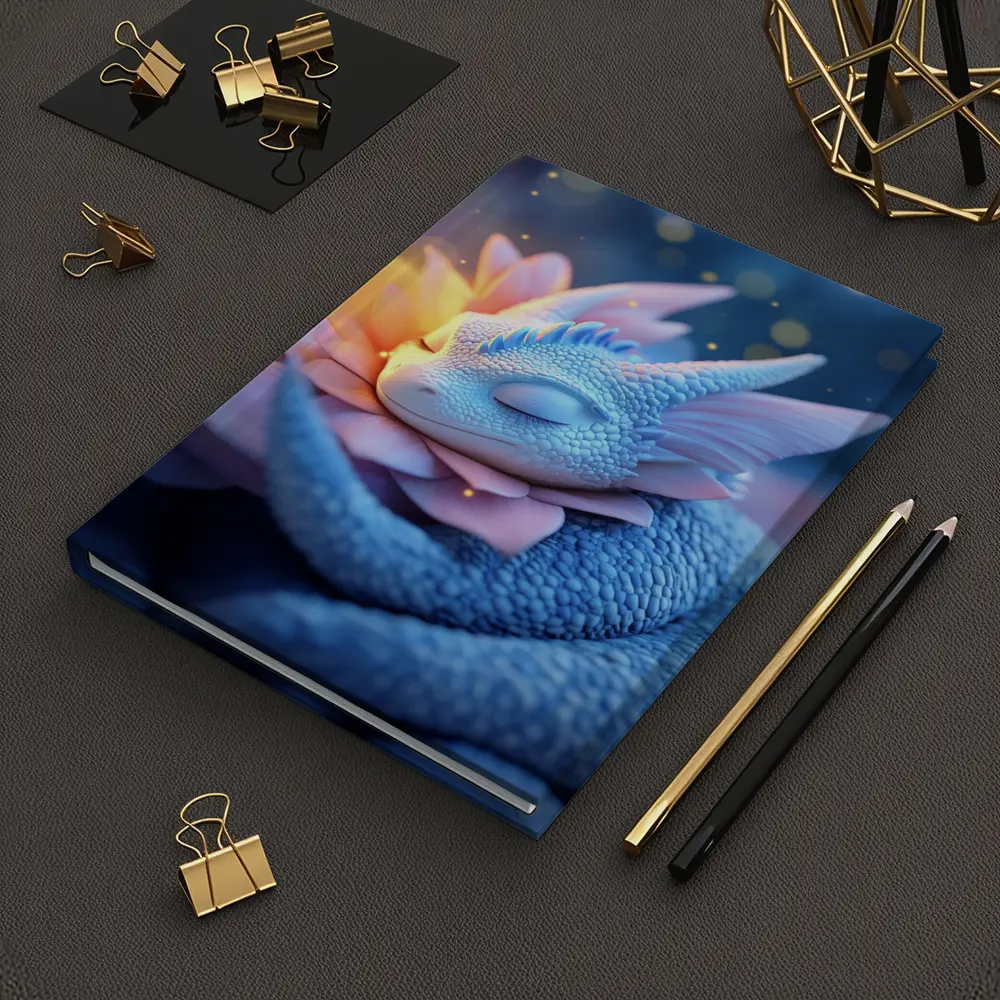 Sleeping Baby Dragon Blue Floral Fantasy – Notebooks