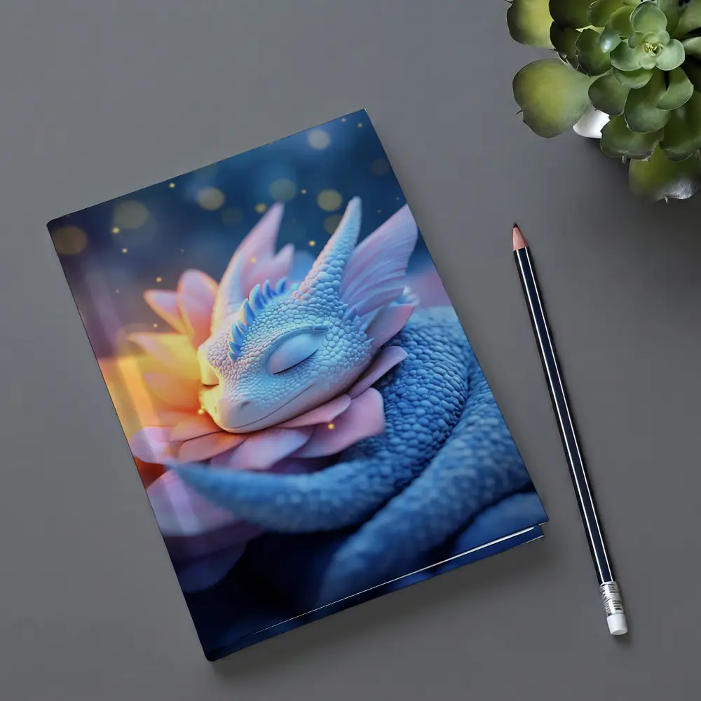 Sleeping Baby Dragon Blue Floral Fantasy – Notebooks