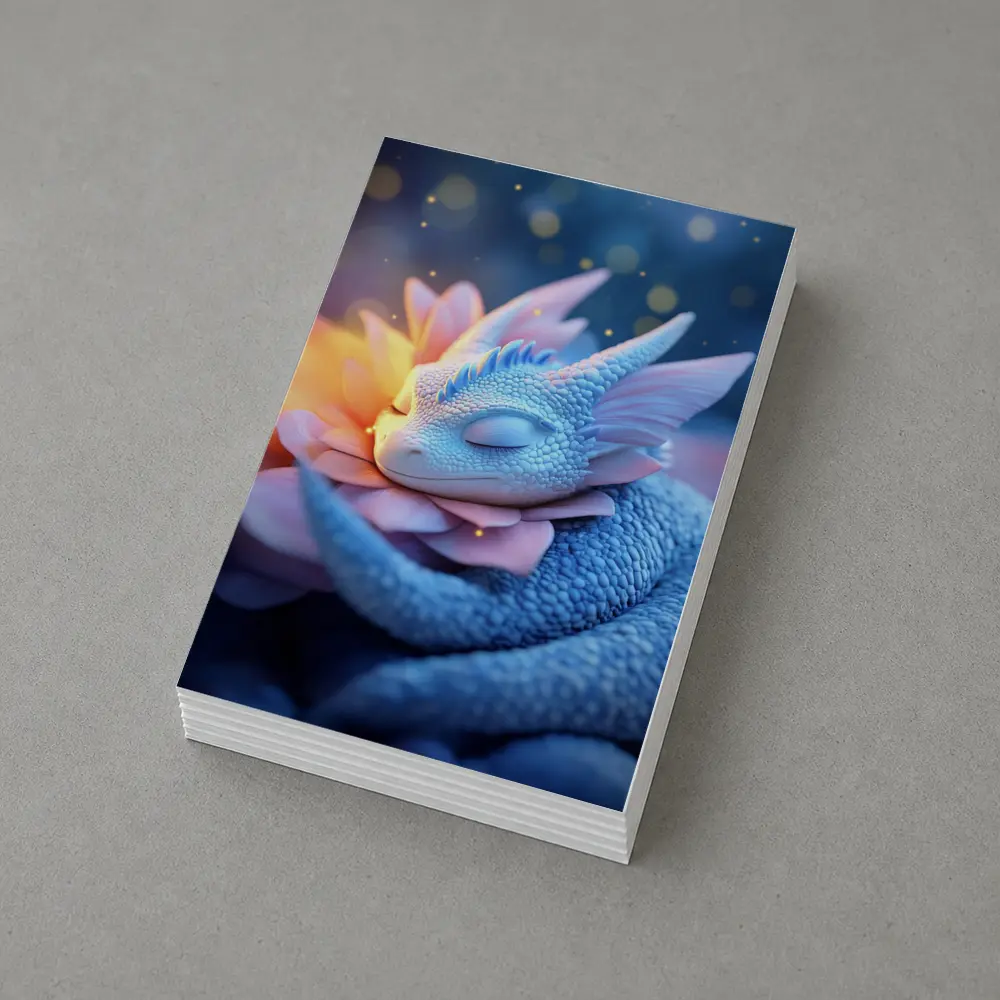 Sleeping Baby Dragon Blue Floral Fantasy – Postcards