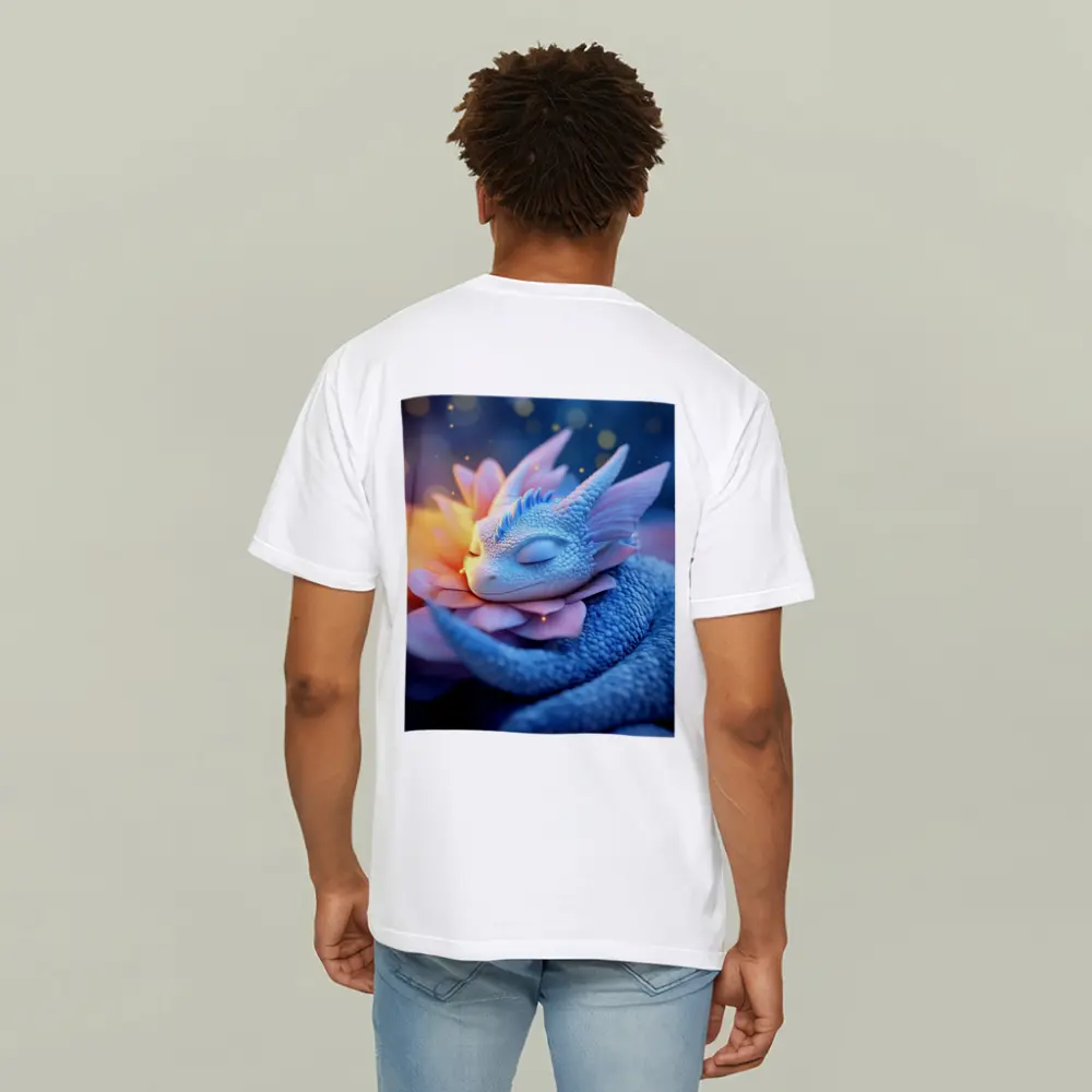 Sleeping Baby Dragon Blue Floral Fantasy – T-Shirts