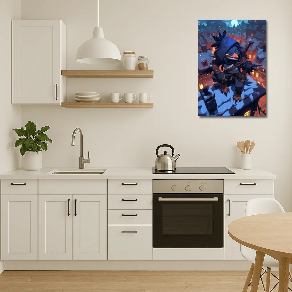 Ninja Crow Anime Art Snowy City Night – Wall Art