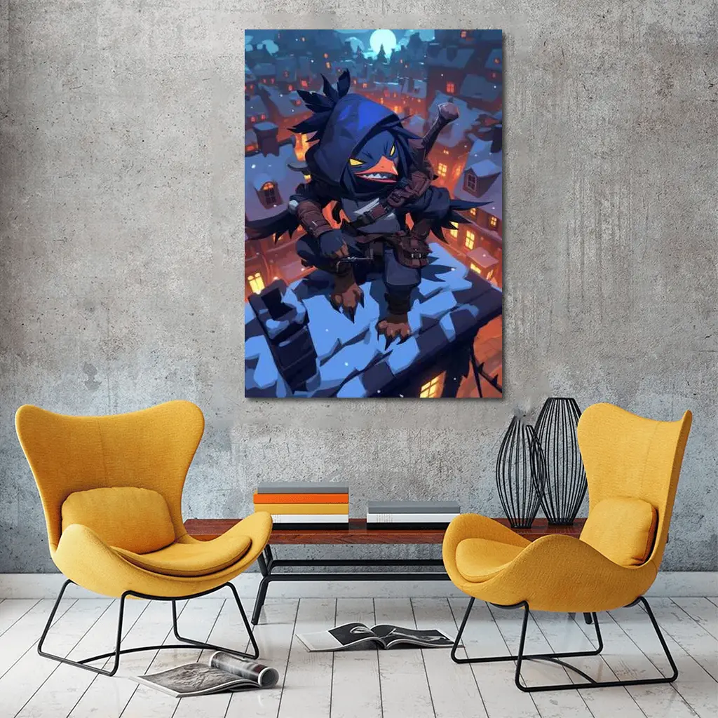 Ninja Crow Anime Art Snowy City Night – Wall Art