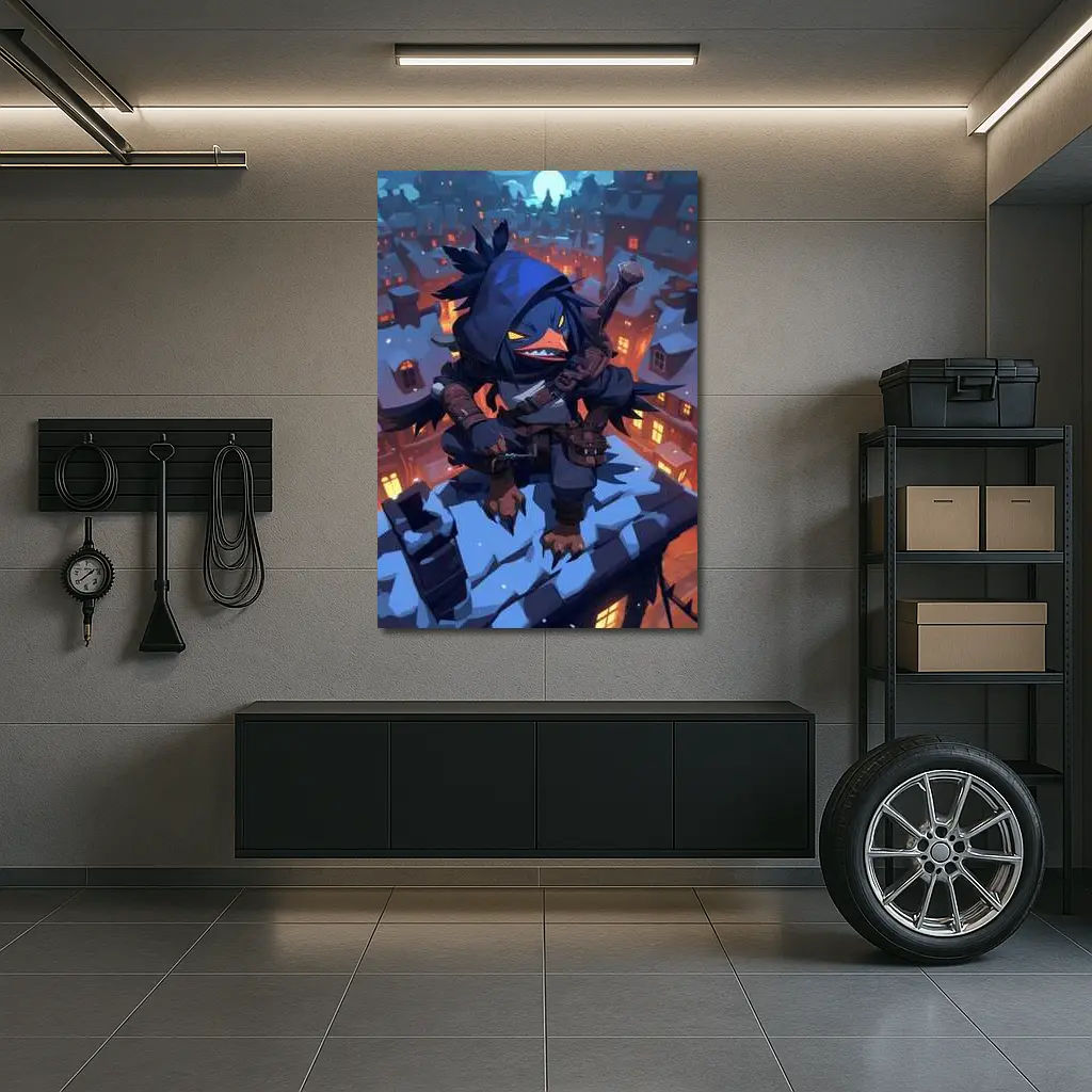 Ninja Crow Anime Art Snowy City Night – Wall Art