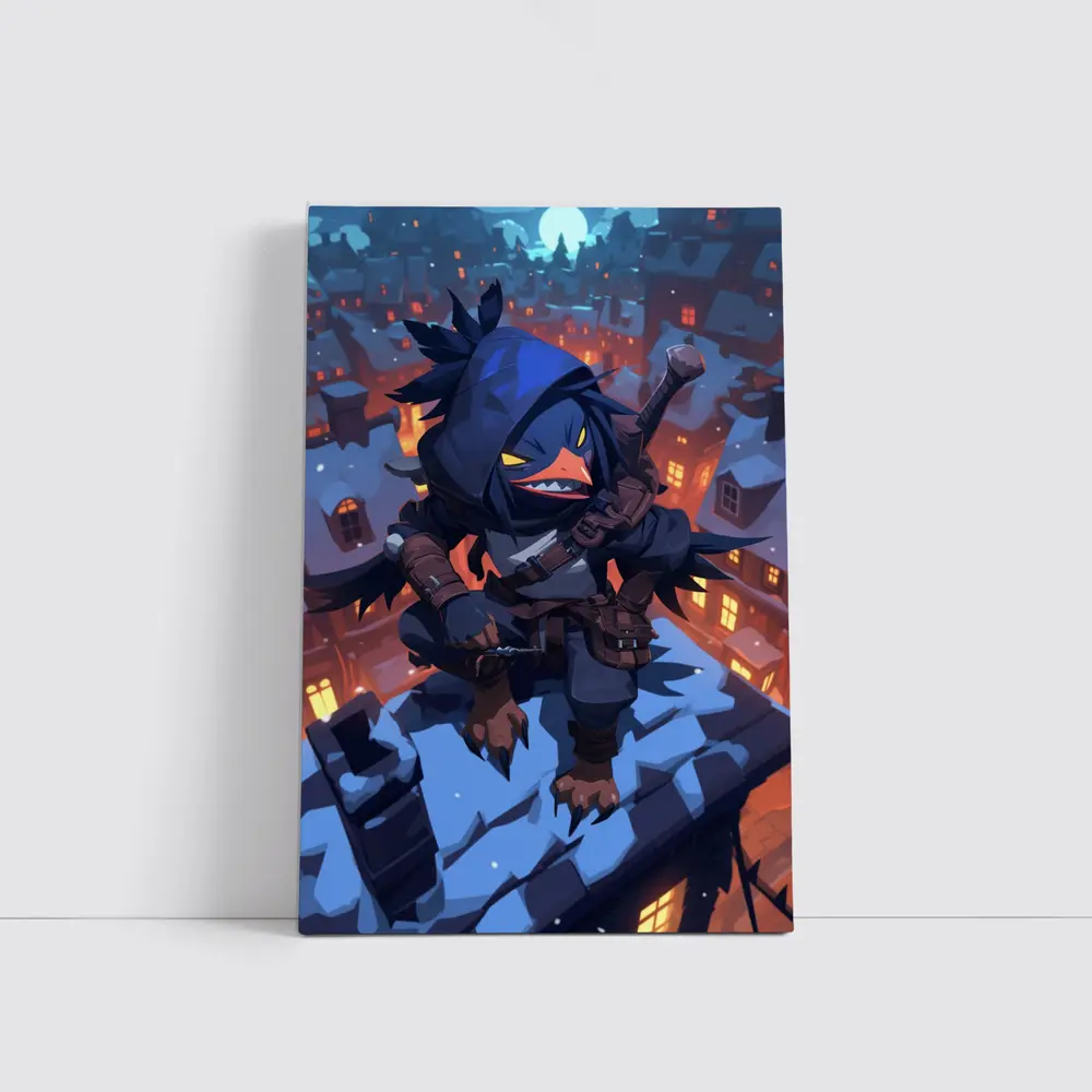 Ninja Crow Anime Art Snowy City Night – Wall Art