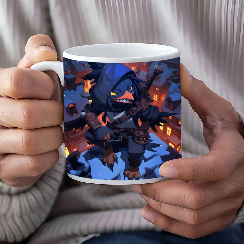 Ninja Crow Anime Art Snowy City Night – Mugs