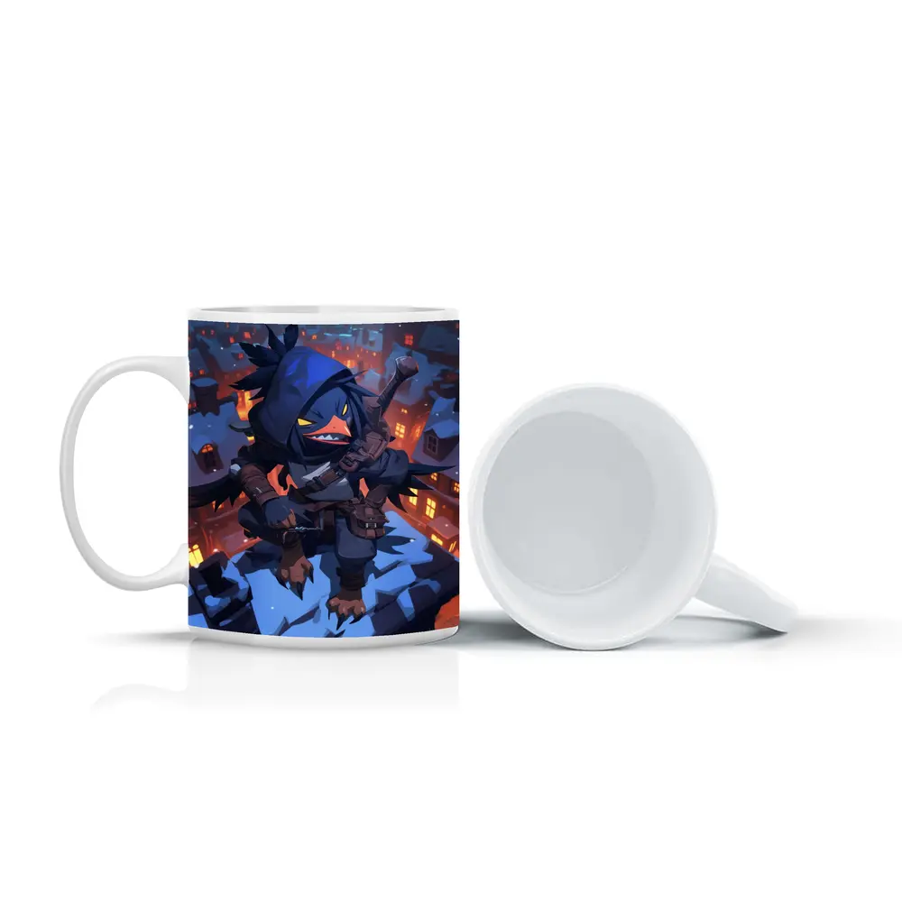Ninja Crow Anime Art Snowy City Night – Mugs
