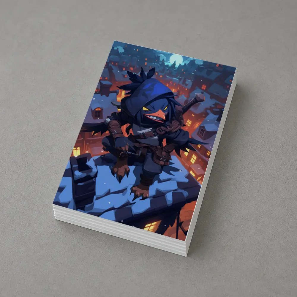 Ninja Crow Anime Art Snowy City Night – Postcards