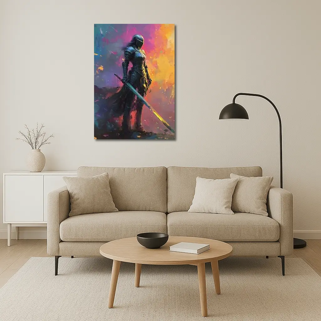 Armored Female Knight Sword Colorful Abstract Background – Wall Art