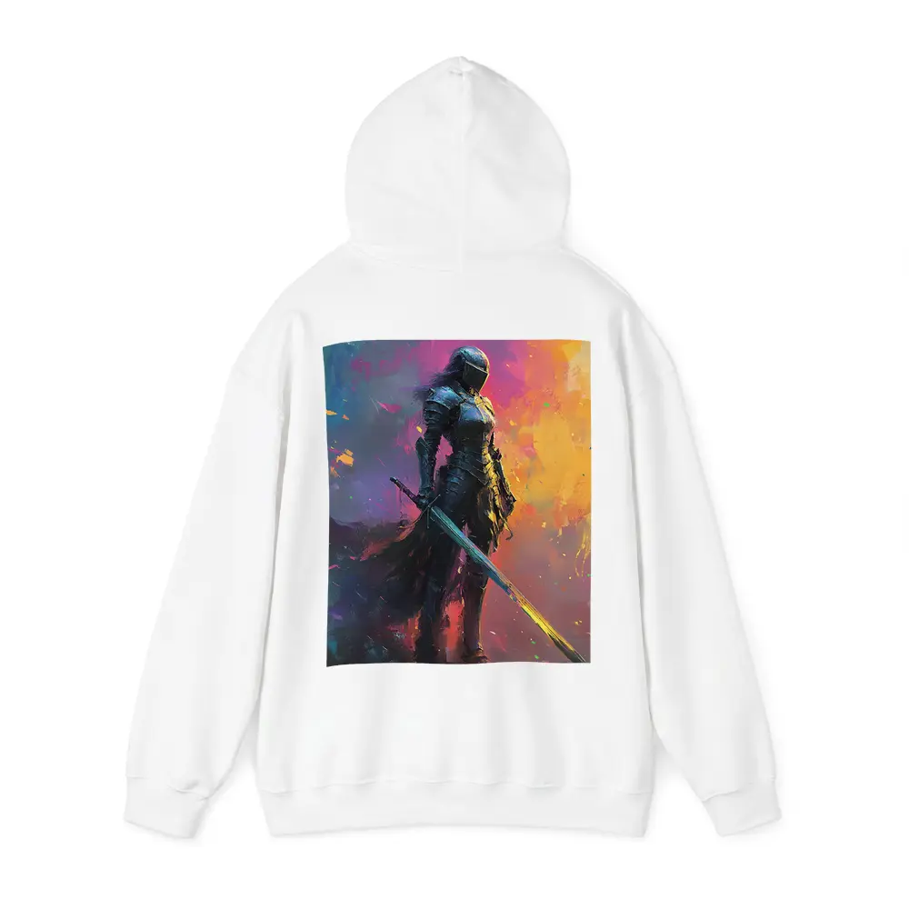 Armored Female Knight Sword Colorful Abstract Background – Hoodies