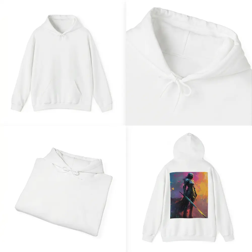 Armored Female Knight Sword Colorful Abstract Background – Hoodies