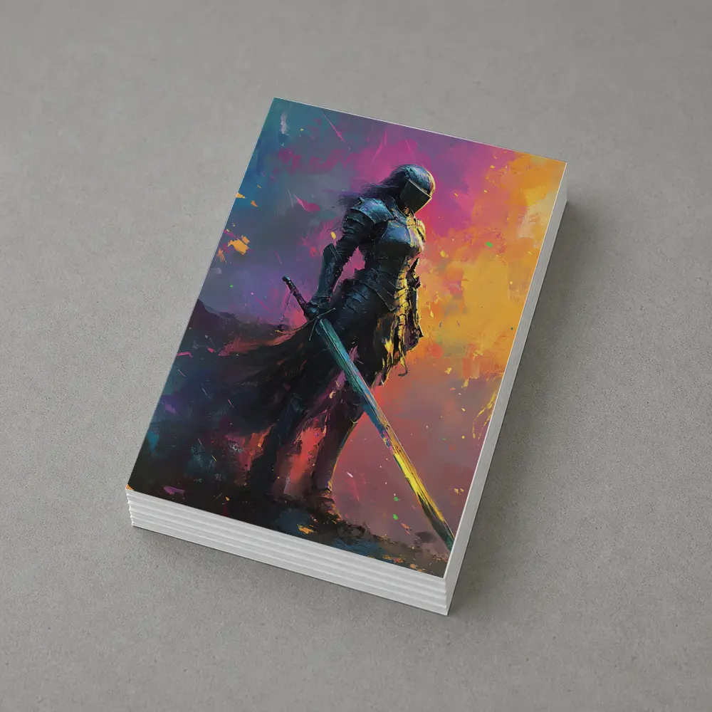 Armored Female Knight Sword Colorful Abstract Background – Postcards
