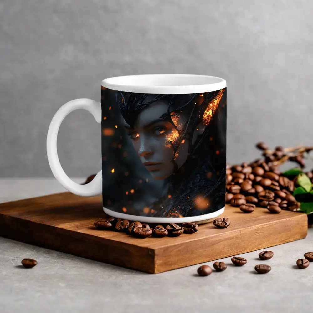 Dark Elf Fantasy Portrait Glowing Embers Forest – Mugs
