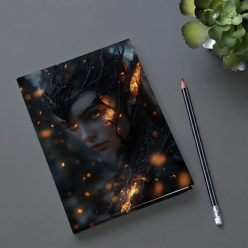 Dark Elf Fantasy Portrait Glowing Embers Forest – Notebooks