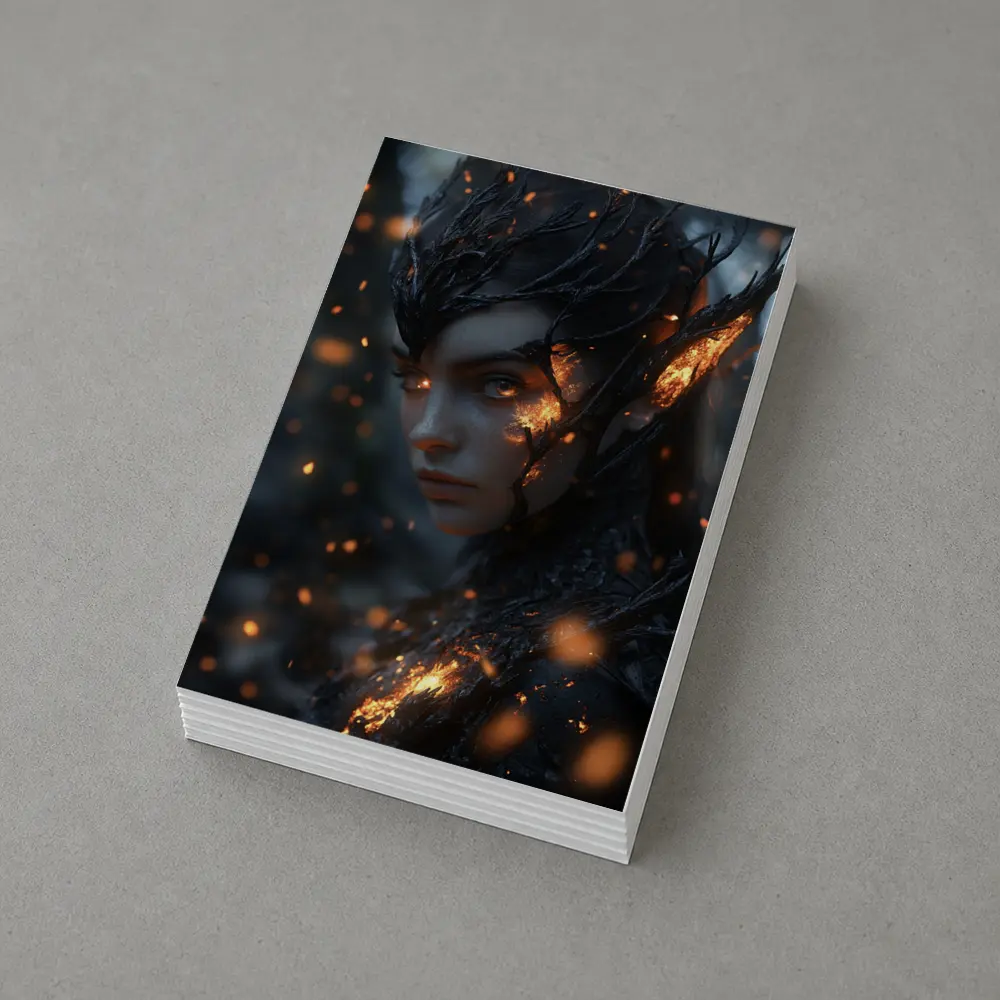 Dark Elf Fantasy Portrait Glowing Embers Forest – Postcards