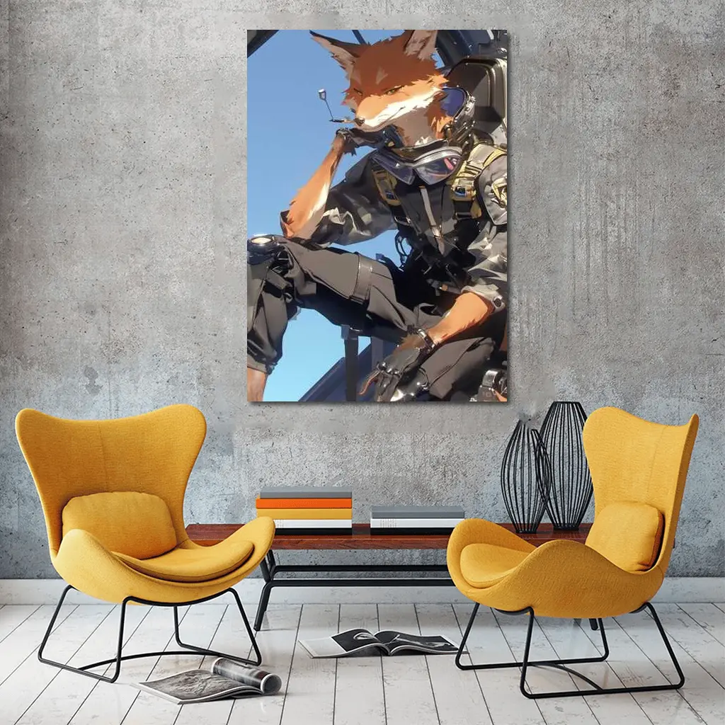 Anime Fox Warrior Tactical Gear Blue Sky – Wall Art