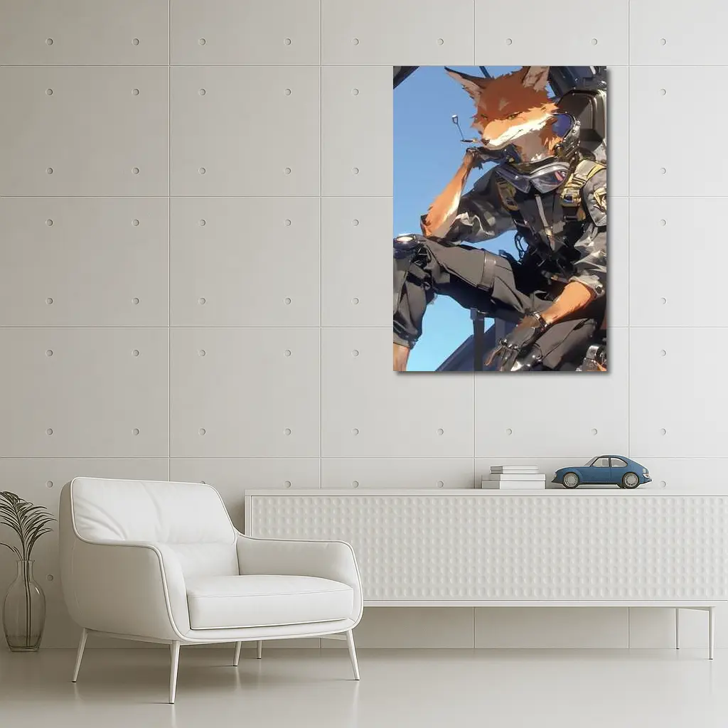 Anime Fox Warrior Tactical Gear Blue Sky – Wall Art
