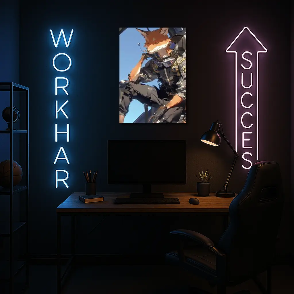 Anime Fox Warrior Tactical Gear Blue Sky – Wall Art
