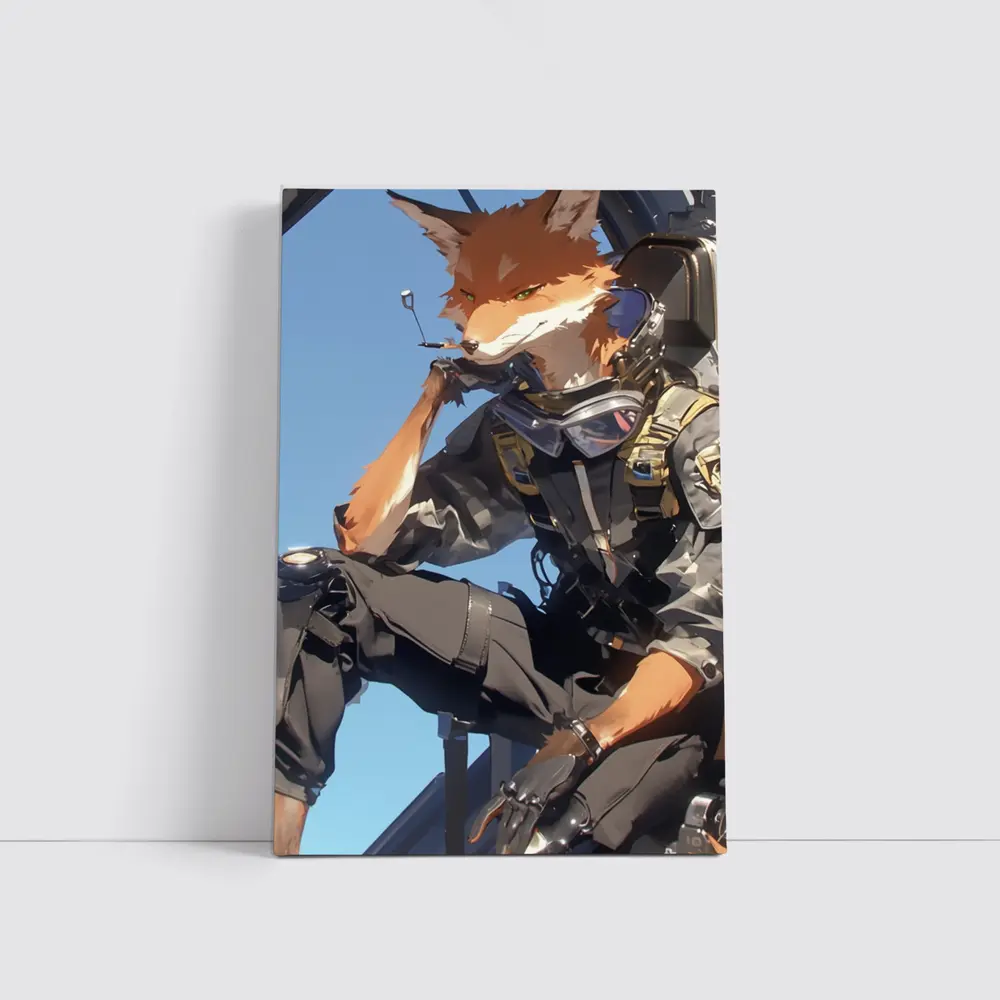 Anime Fox Warrior Tactical Gear Blue Sky – Wall Art
