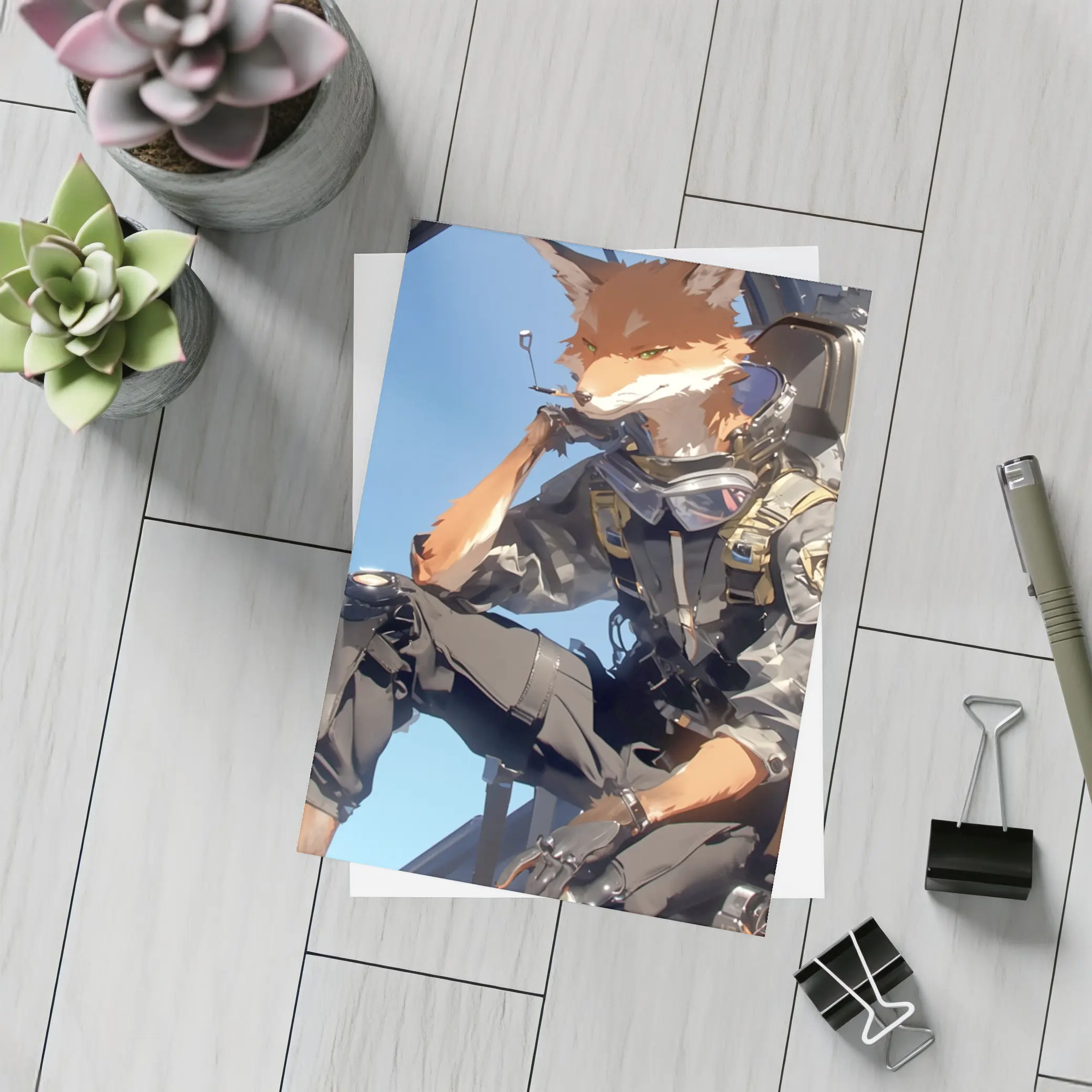 Anime Fox Warrior Tactical Gear Blue Sky – Postcards